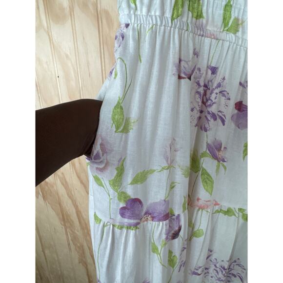 Biltmore Medium Linen Rayon Dress Ruffle StrapsTiered Pockets Cottagecore - Picture 6 of 10